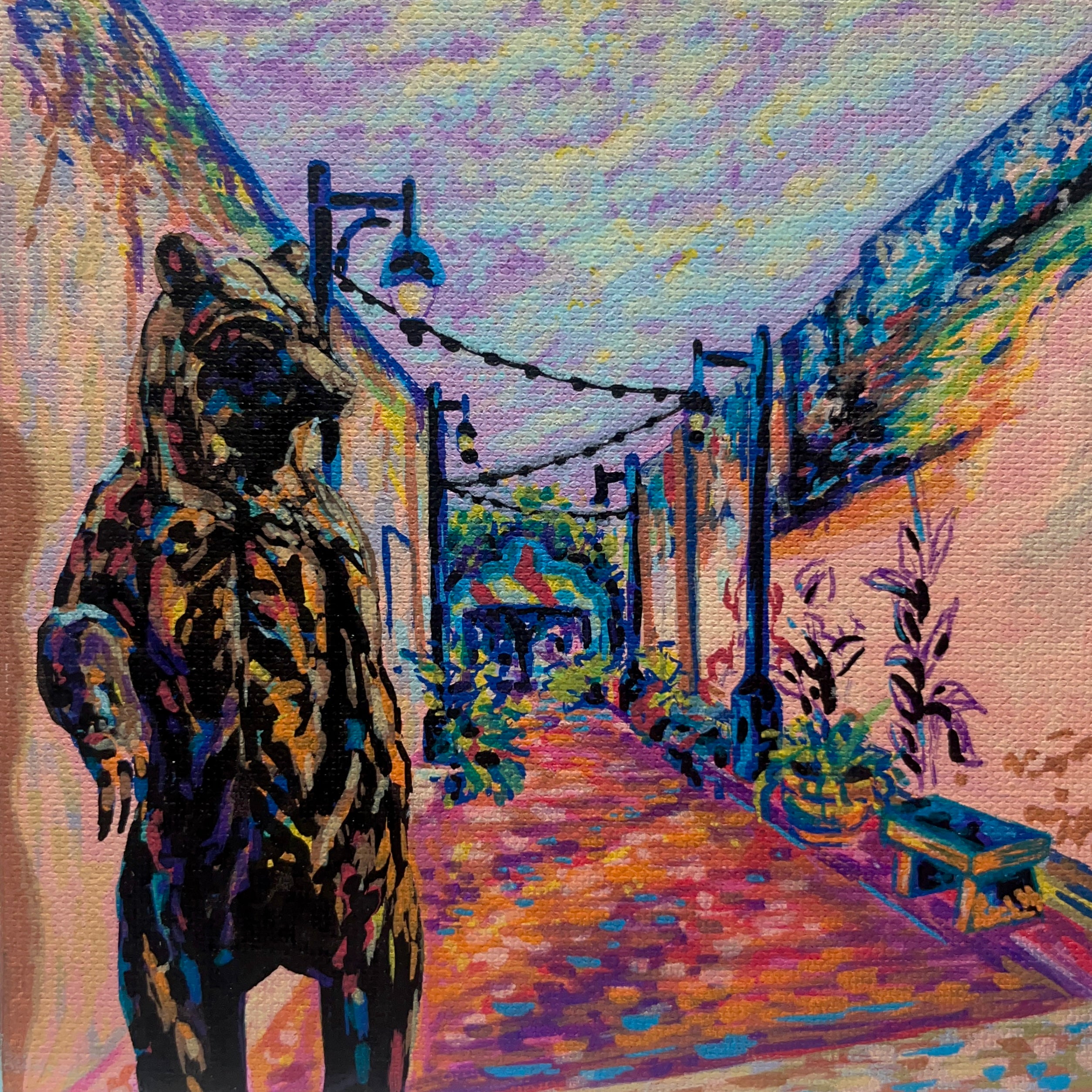 Bear & Alley – 6x6 Acrylic Mini Doodle